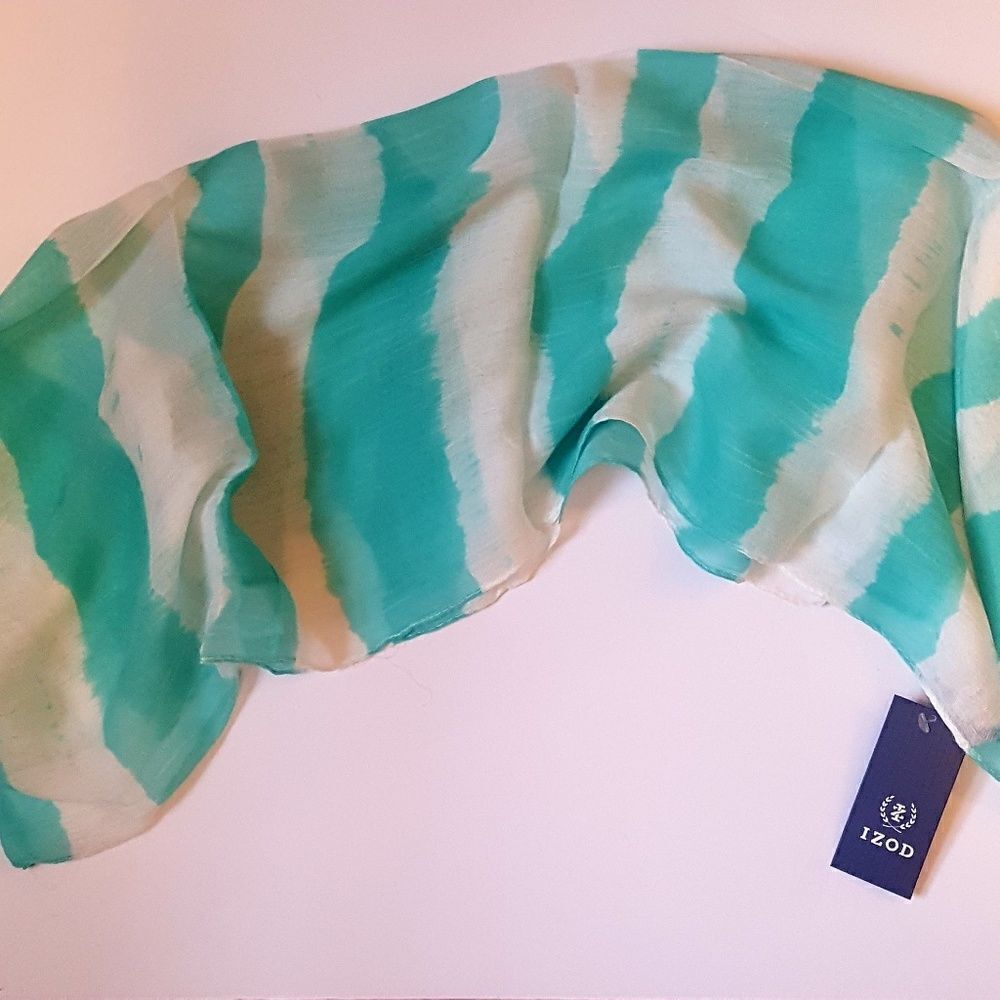 IZOD Teal Blue and White Striped Viscose Scarf - Picture 3 of 5
